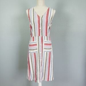 OLD NAVY Linen Blend Striped Button Front Dress Sz S